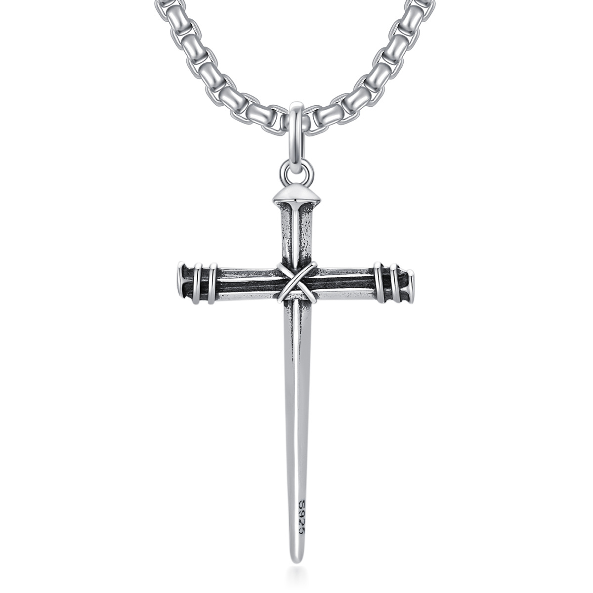 Halskette mit Kreuz- und Schwertanhänger aus Sterlingsilber für Herren-1