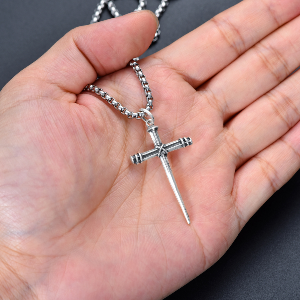 Collier pendentif croix épée en argent sterling pour hommes-3