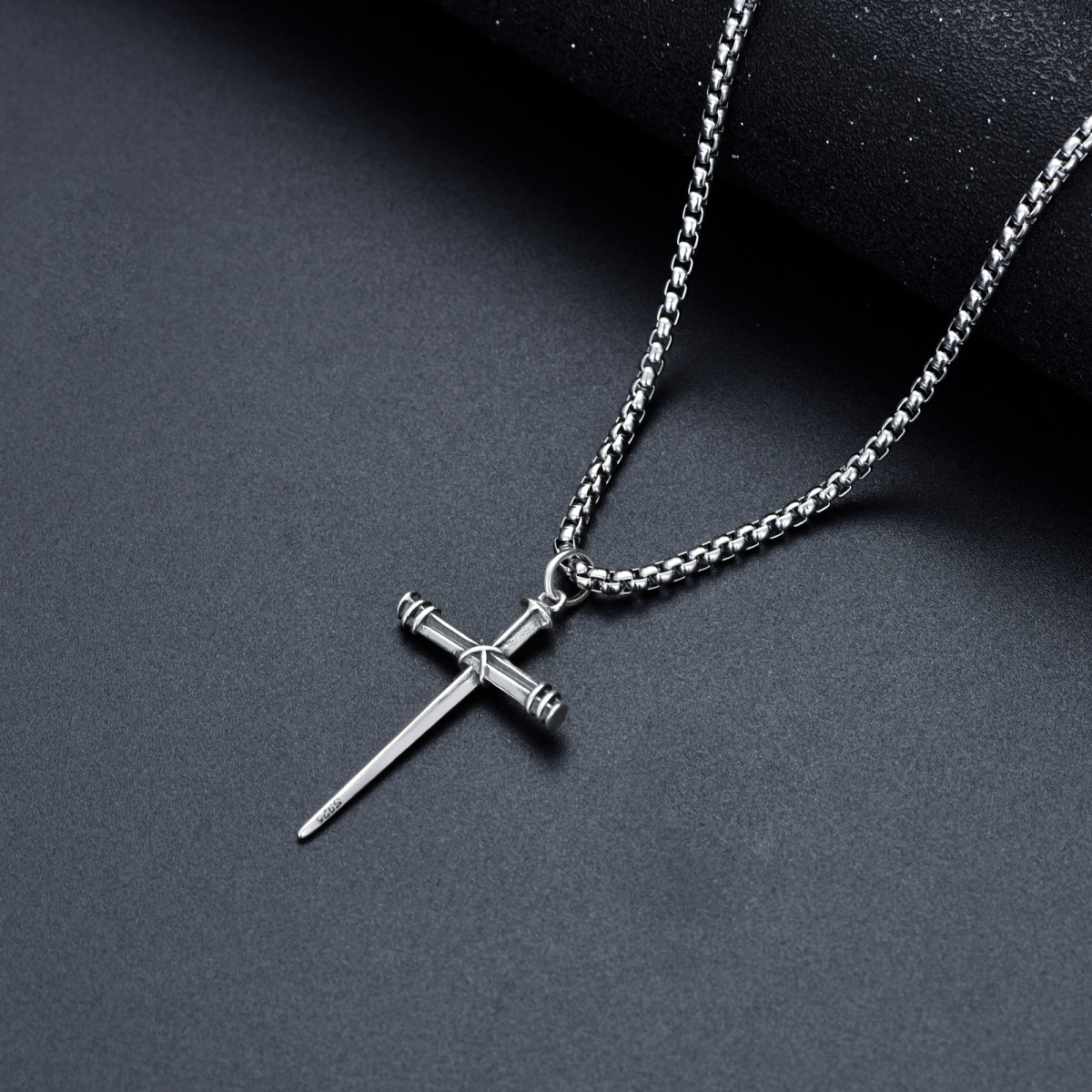 Collier pendentif croix épée en argent sterling pour hommes-5