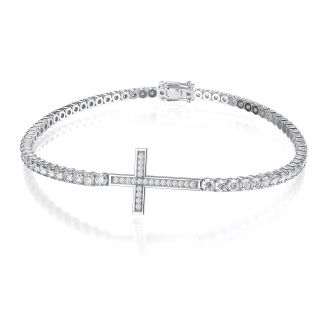 Sterling Silver Cubic Zirconia Cross Tennis Chain Bracelet-38