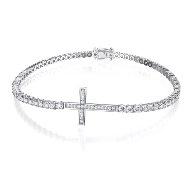 Sterling Silber Cubic Zirkonia Kreuz Tennis Kette Armband-1