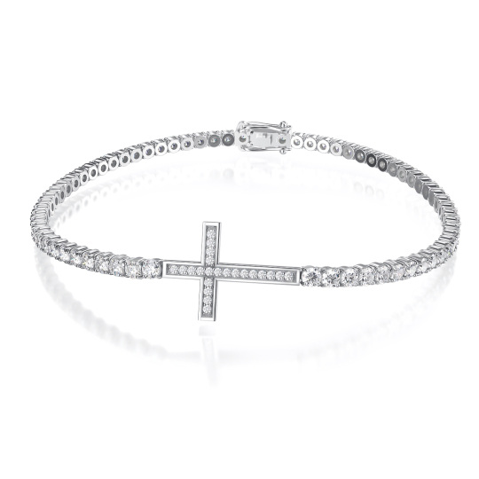 Bracelet en argent sterling avec chaîne de tennis en forme de croix en zircon cubique