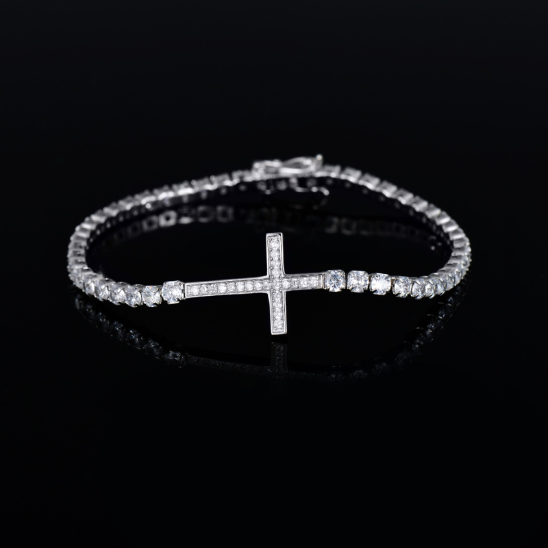 Sterling zilveren cubic zirkonia kruis tennis ketting armband-3