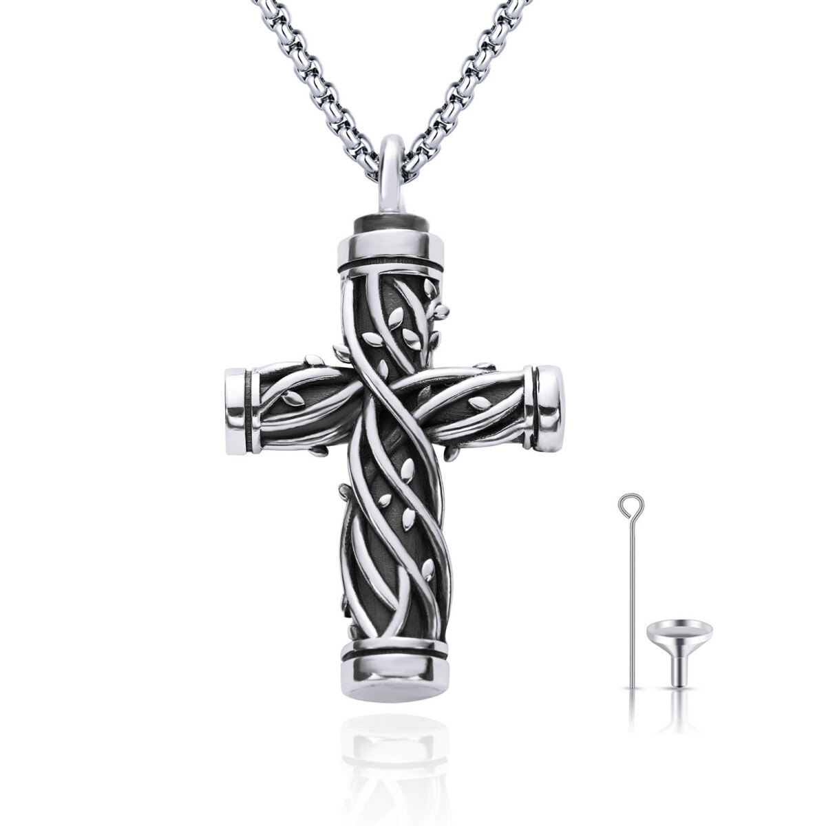 Collana con urna a croce in argento sterling per ceneri da uomo-1