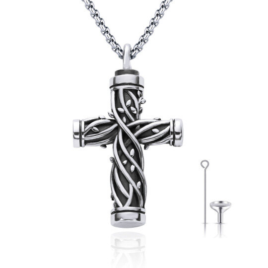 Collana con urna a croce in argento sterling per ceneri da uomo