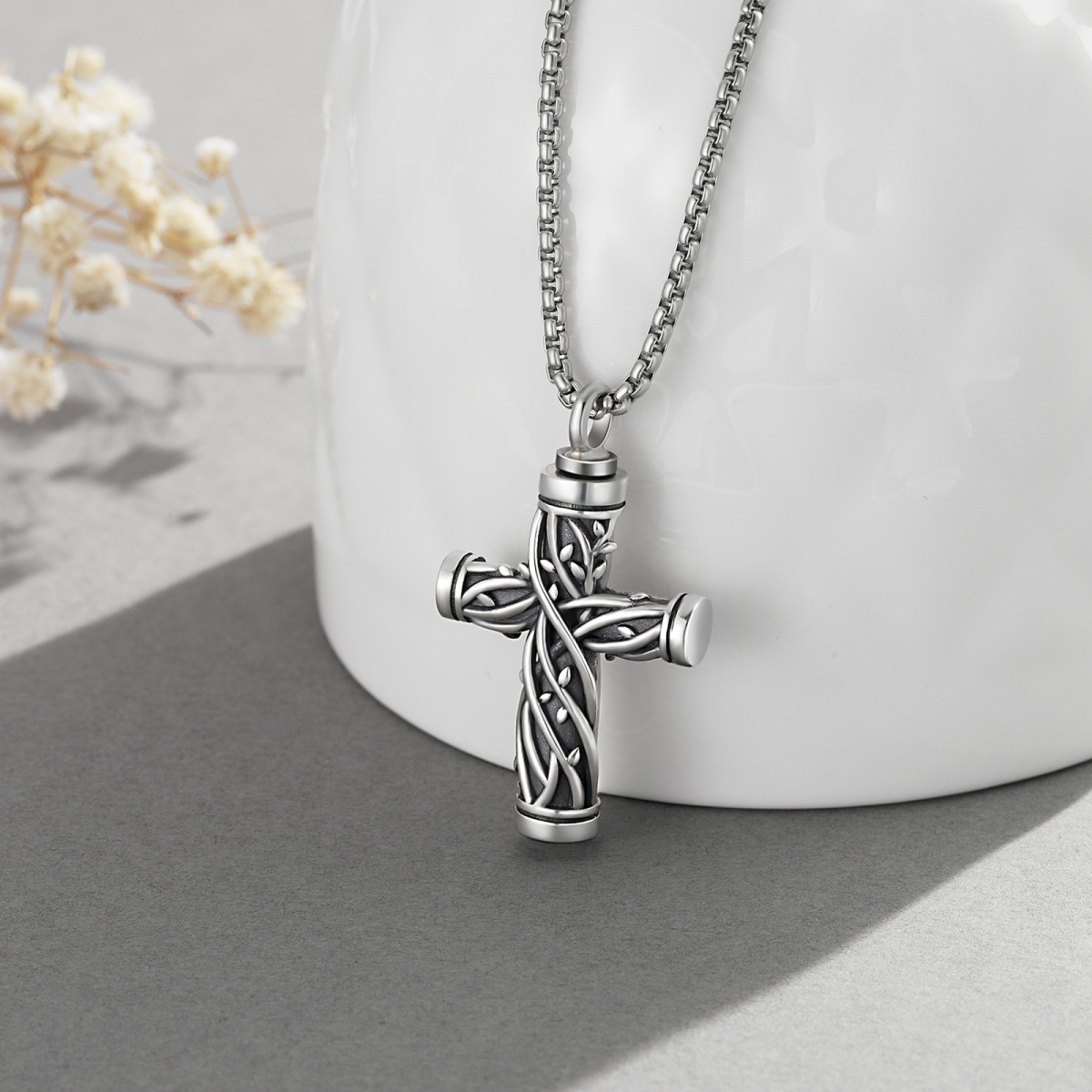 Sterling Silver Cross Urn Necklace For Ashes For Men-3