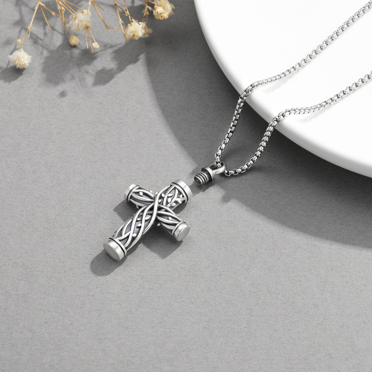 Sterling Silver Cross Urn Necklace For Ashes For Men-4