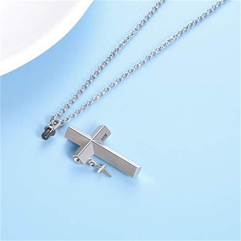 Sterling Silver Cross Urn Necklace for Ashes for Men-4