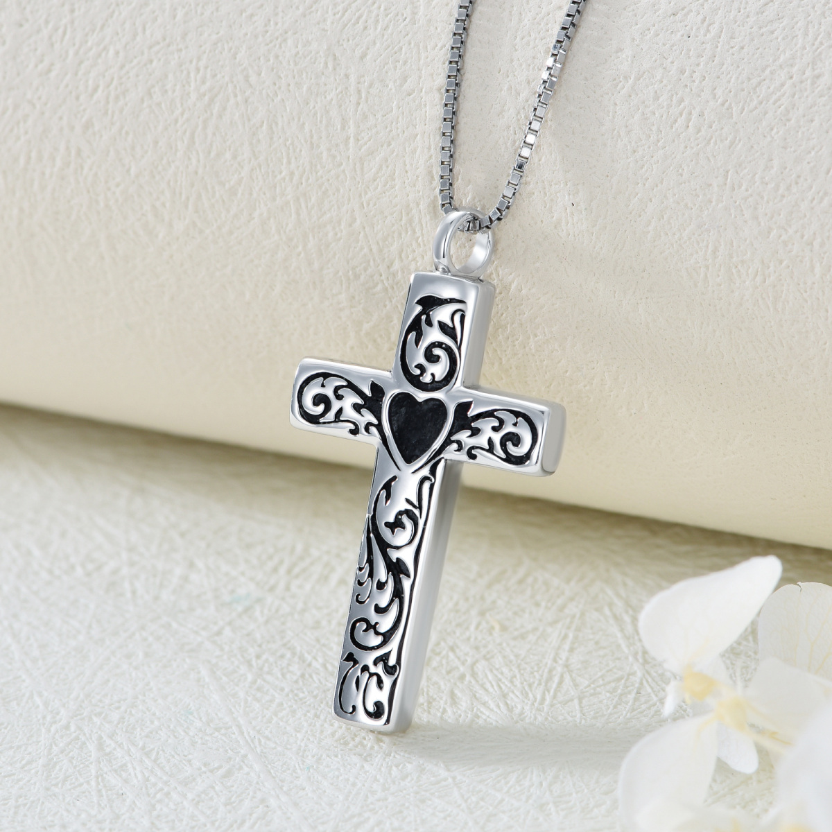 Sterling Silver Cross Urn Necklace for Ashes-3