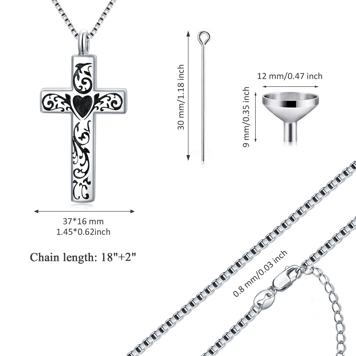 Sterling Silver Cross Urn Necklace for Ashes-5