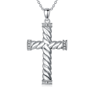 Sterling Silver Cubic Zirconia Cross Urn Necklace for Ashes-2