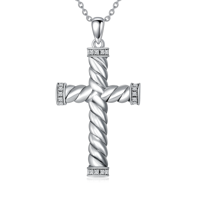 Sterling Silver Cubic Zirconia Cross Urn Necklace for Ashes-1