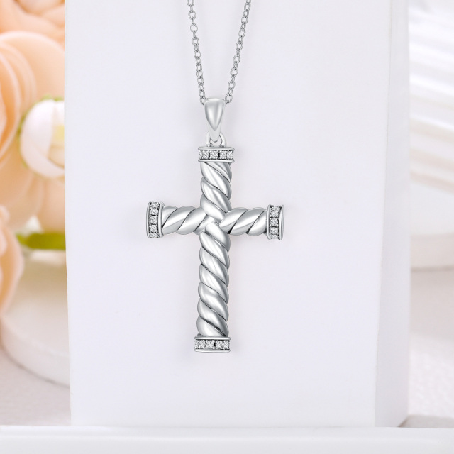 Sterling Silver Cubic Zirconia Cross Urn Necklace for Ashes-3