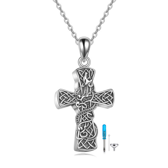 Sterling Silver Cross Urn Necklace for Ashes with Engraved Word