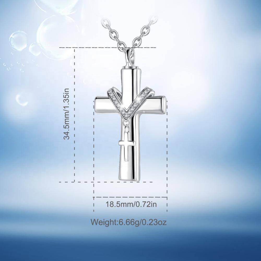 Sterling Silver Cubic Zirconia Cross Urn Necklace for Ashes-2