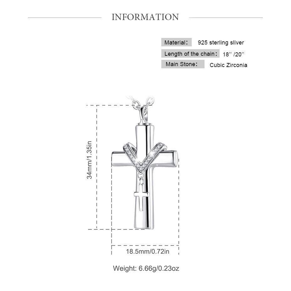 Sterling Silber Cubic Zirkonia Kreuz Urne Halskette für Asche-5