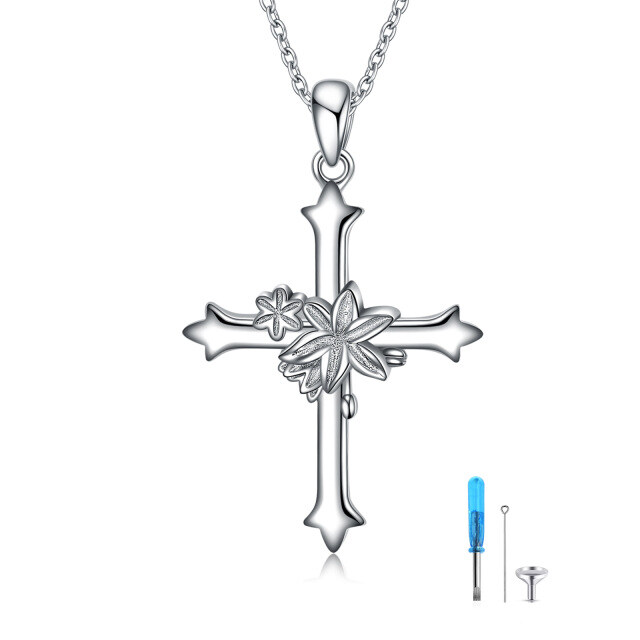 Collana con urna a croce in argento sterling per ceneri-1