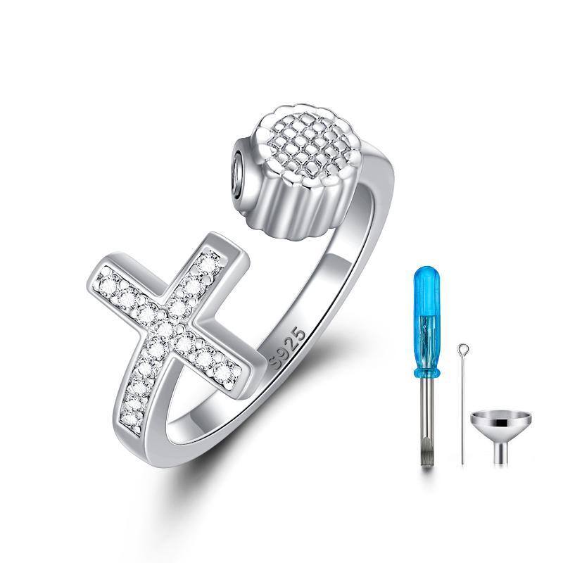 Bague en argent sterling en forme d'urne avec croix en zircon cubique-1