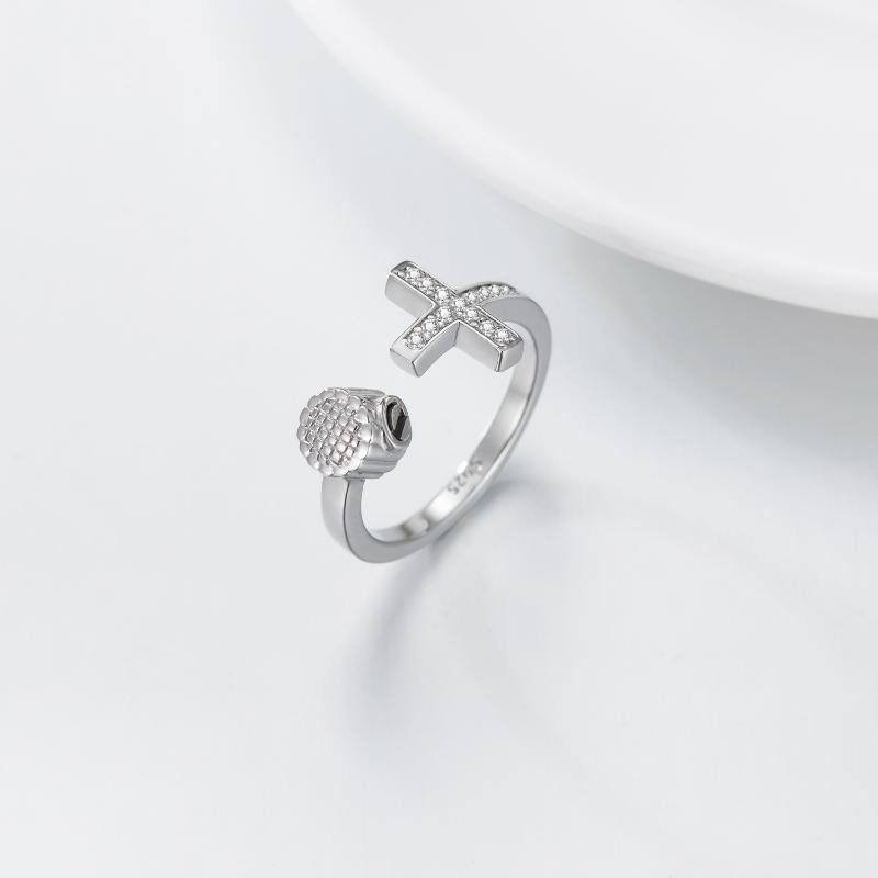 Sterling Silver Cubic Zirconia Cross Urn Ring-3