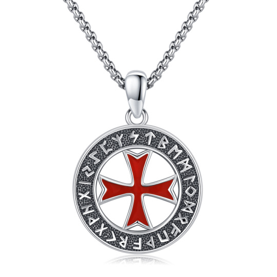 Collana con croce e ciondolo a forma di runa vichinga in argento sterling