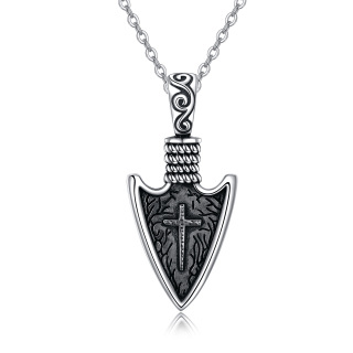 Sterling Silver Cross & Viking Spear Head Pendant Necklace for Men-2