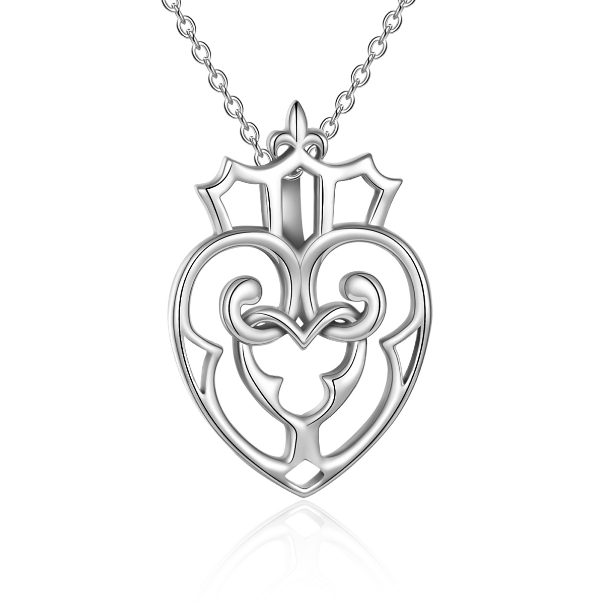 Sterling Silver Crown & Interlocking Hearts Pendant Necklace For Women Best Friends-1