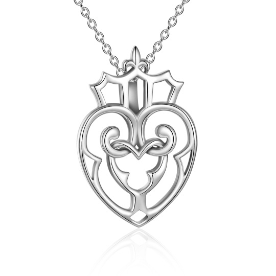 Collier en argent sterling avec pendentif couronne et coeur