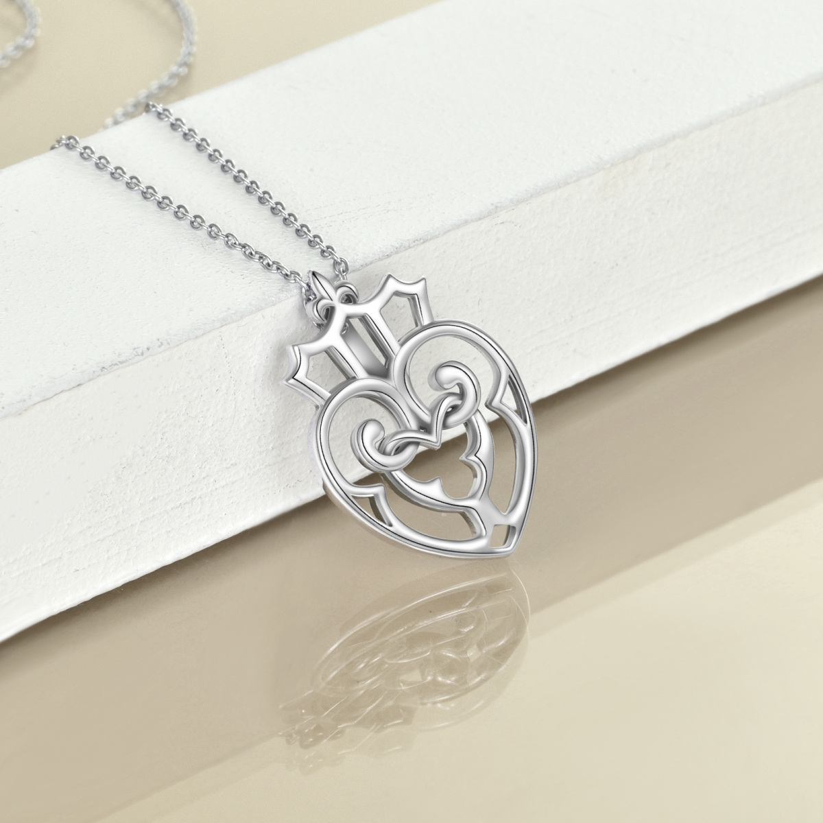 Sterling Silver Crown & Interlocking Hearts Pendant Necklace For Women Best Friends-4