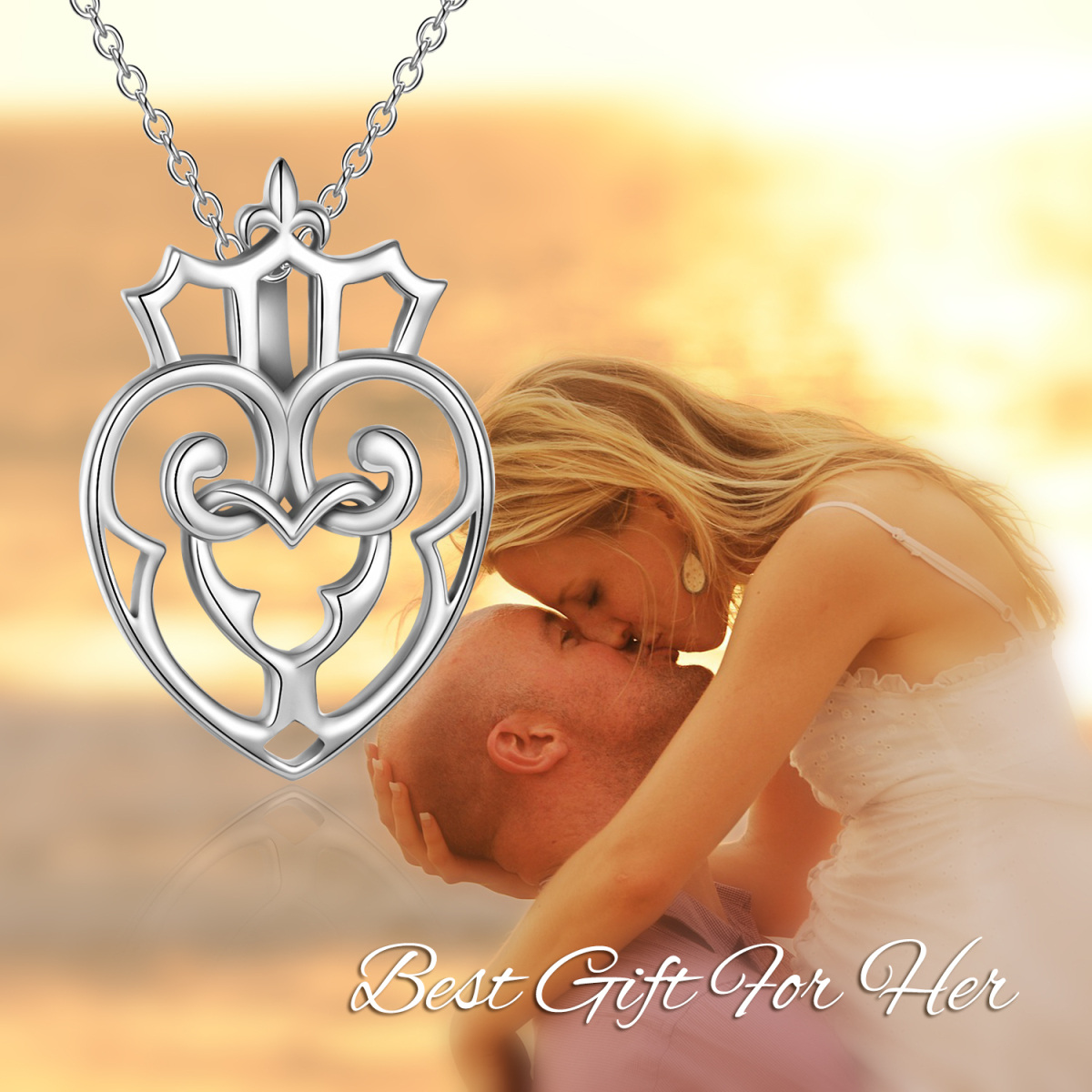 Sterling Silver Crown & Interlocking Hearts Pendant Necklace For Women Best Friends-6