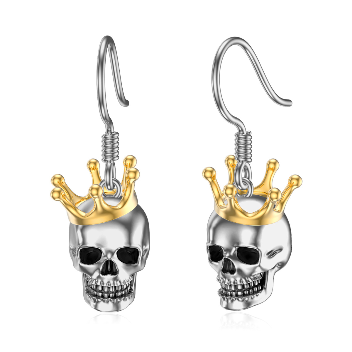 Boucles d'oreilles pendantes tête de mort couronne en argent sterling-1