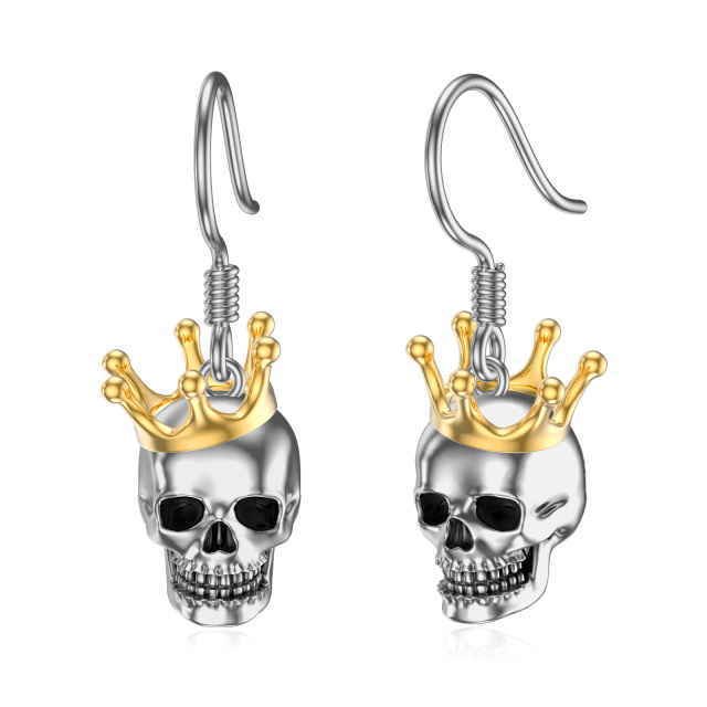 Pendientes colgantes con calavera y corona de plata de ley-1