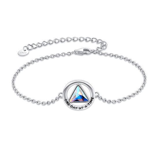 Sterling Silver Crystal Alcoholics Anonymous & Triangle Charm Bracelet with Engraved Word