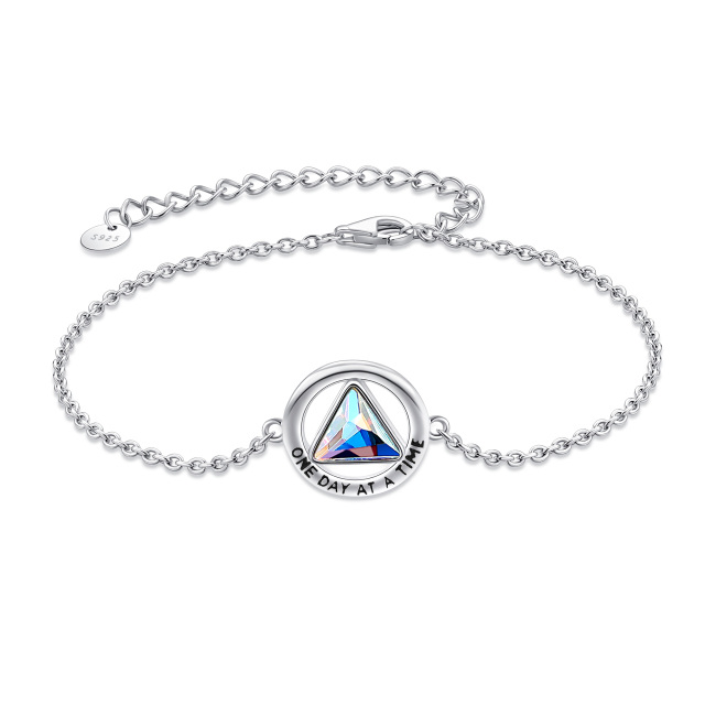 Sterling Silver Crystal Alcoholics Anonymous & Triangle Pendant Bracelet with Engraved Word-1