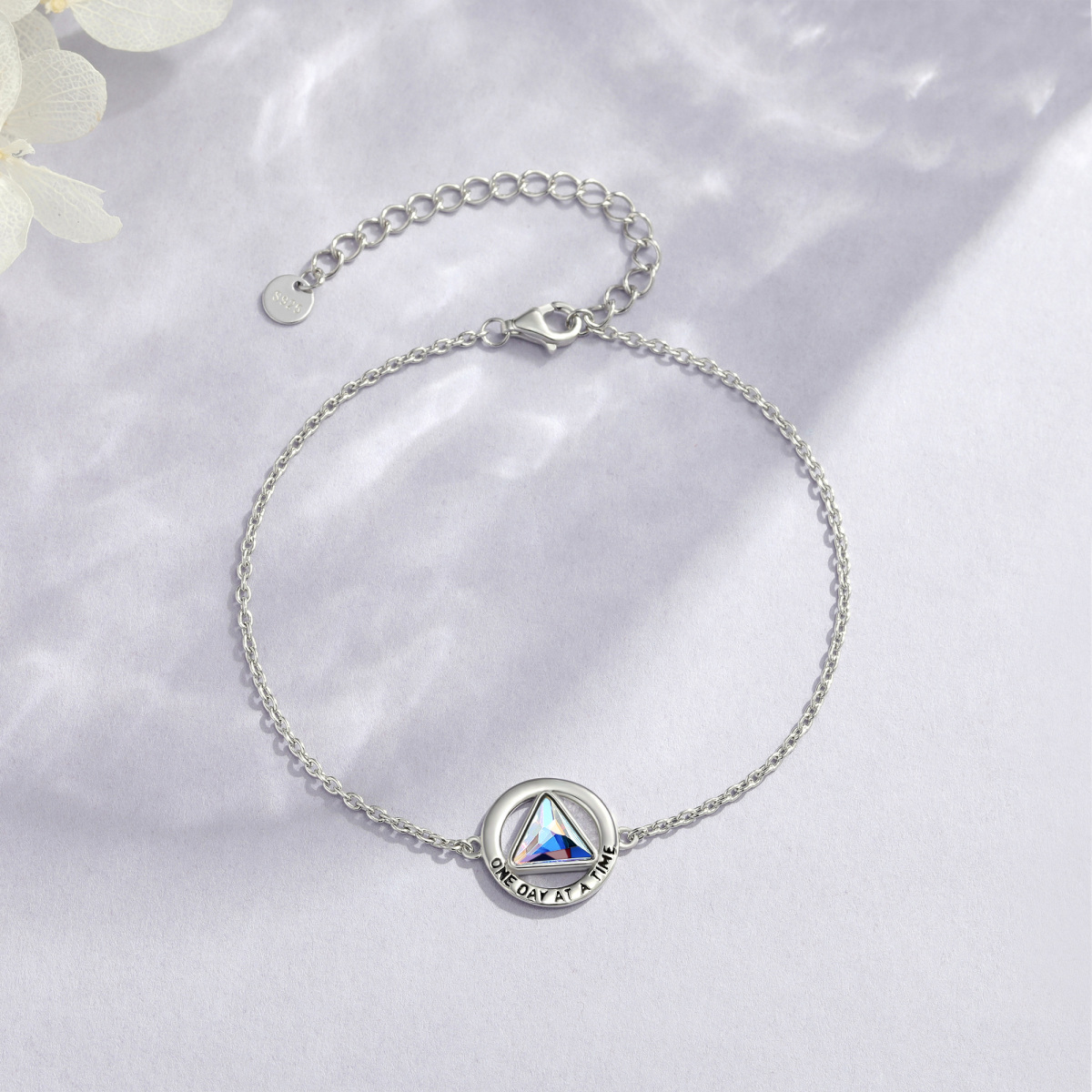 Bracelet en argent sterling avec pendentif en cristal Alcoholics Anonymous & Triangle avec-3