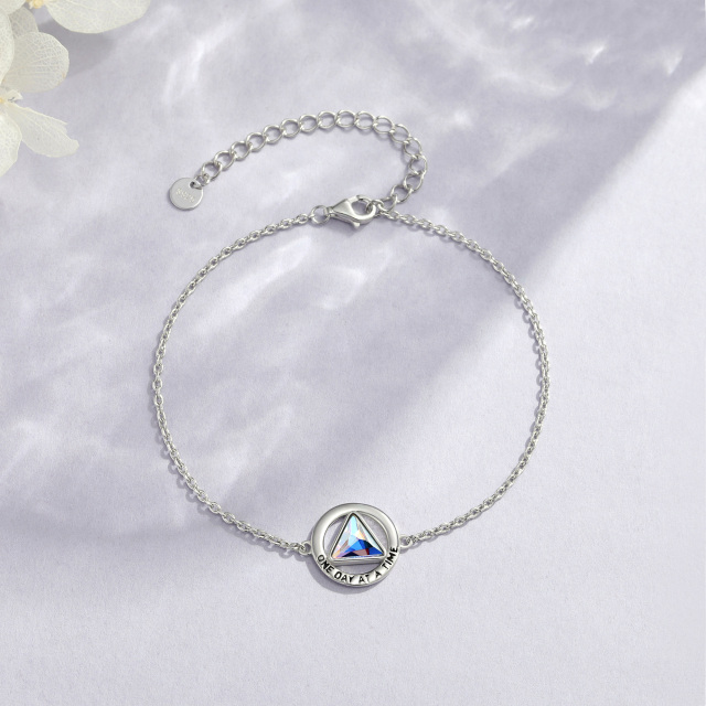 Pulsera de plata de ley con colgante de cristal de Alcohólicos Anónimos y triángulo con la-3