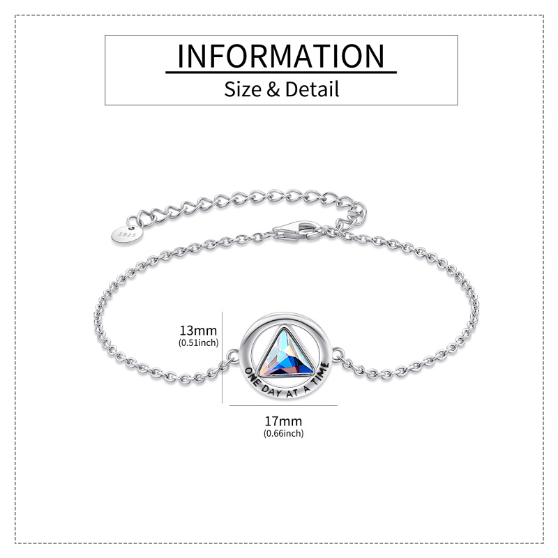 Sterling Silver Crystal Alcoholics Anonymous & Triangle Charm Bracelet with Engraved Word-6
