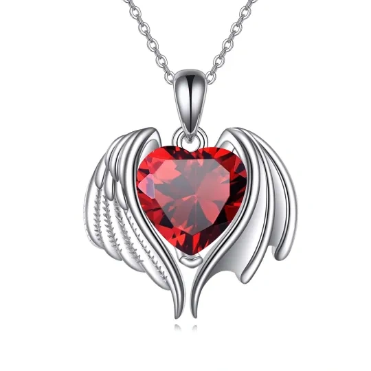 Sterling Silver Crystal Angel Wing & Heart Pendant Necklace