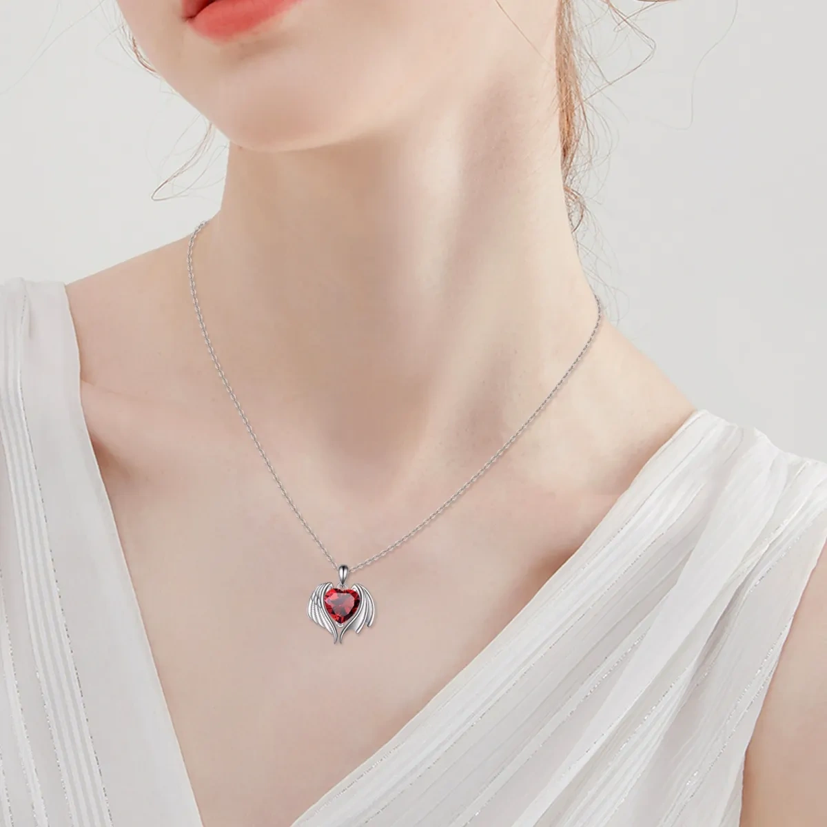 Collier en argent sterling avec pendentif aile d'ange et coeur en cristal-2