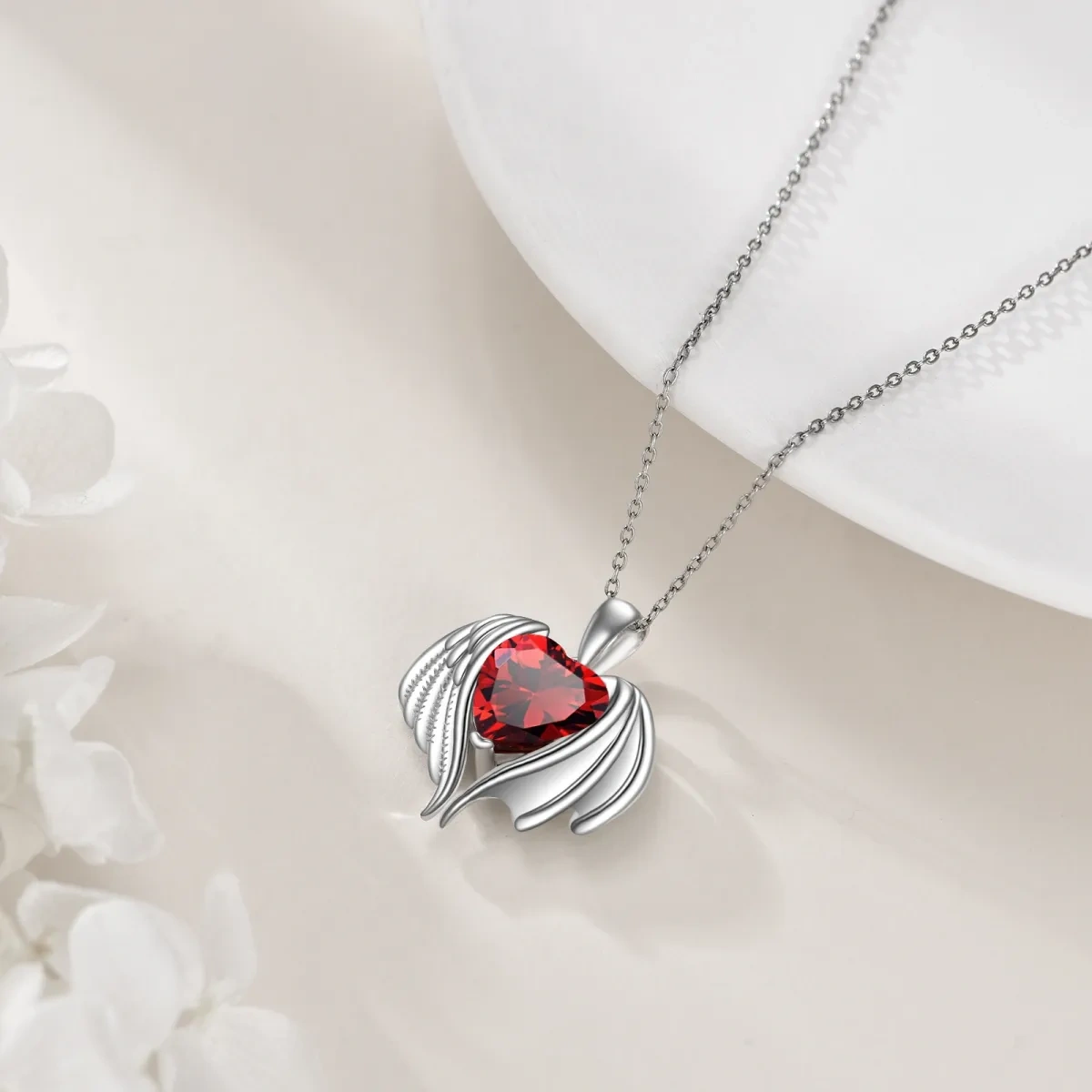 Collana con ciondolo a forma di ala e cuore in cristallo d'argento sterling-3