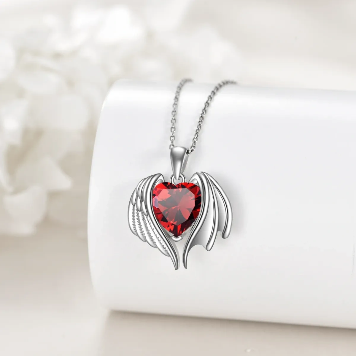 Sterling Silver Crystal Angel Wing & Heart Pendant Necklace-4