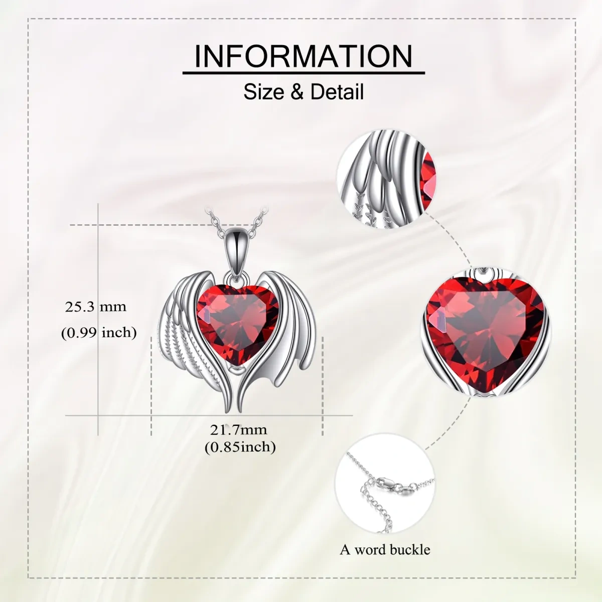 Sterling Silber Kristall Engelsflügel & Herz Anhänger Halskette-5