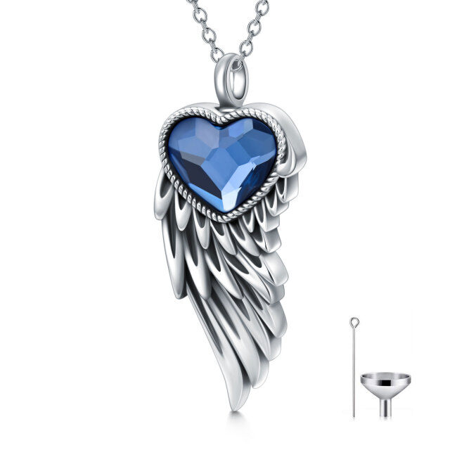 Sterling Silver Crystal Angel Wing & Heart Urn Necklace for Ashes-1