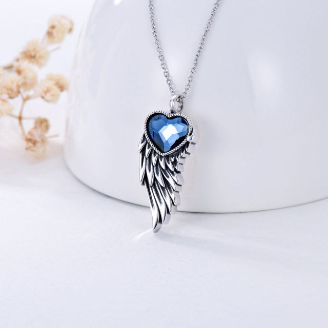 Sterling Silver Crystal Angel Wing & Heart Urn Necklace for Ashes-3