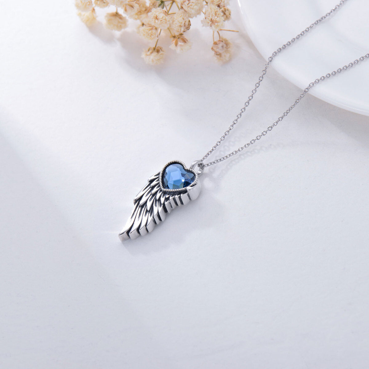 Sterling Silver Crystal Angel Wing & Heart Urn Necklace for Ashes-4