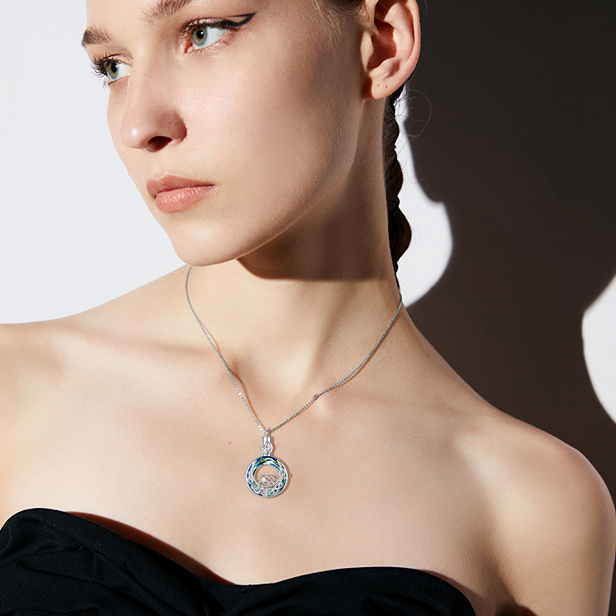 Collier en argent sterling en cristal Verseau, nœud celtique et urne lunaire-2