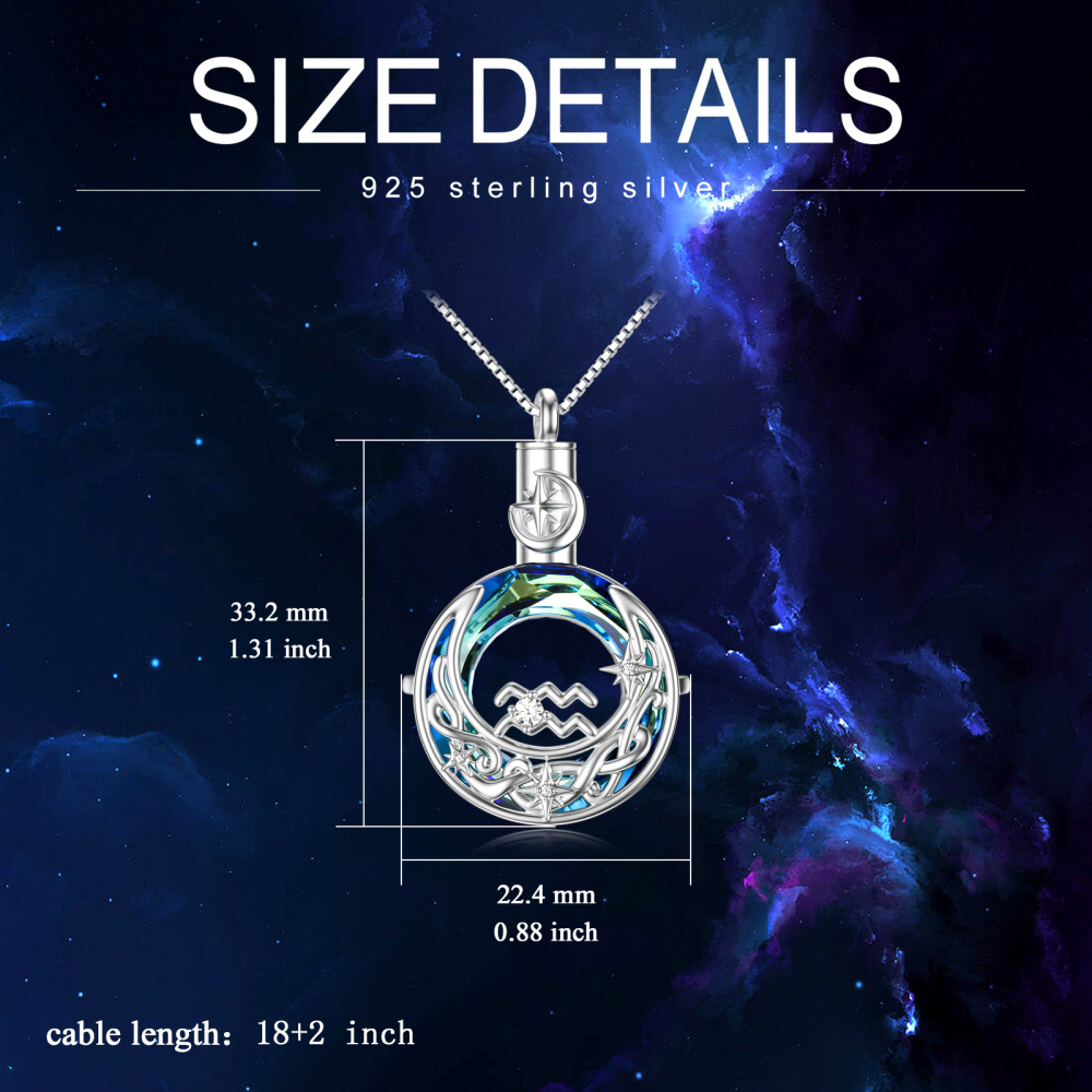 Sterling Silver Round Crystal Virgo & Celtic Knot Moon Urn Necklace For Ashes-3