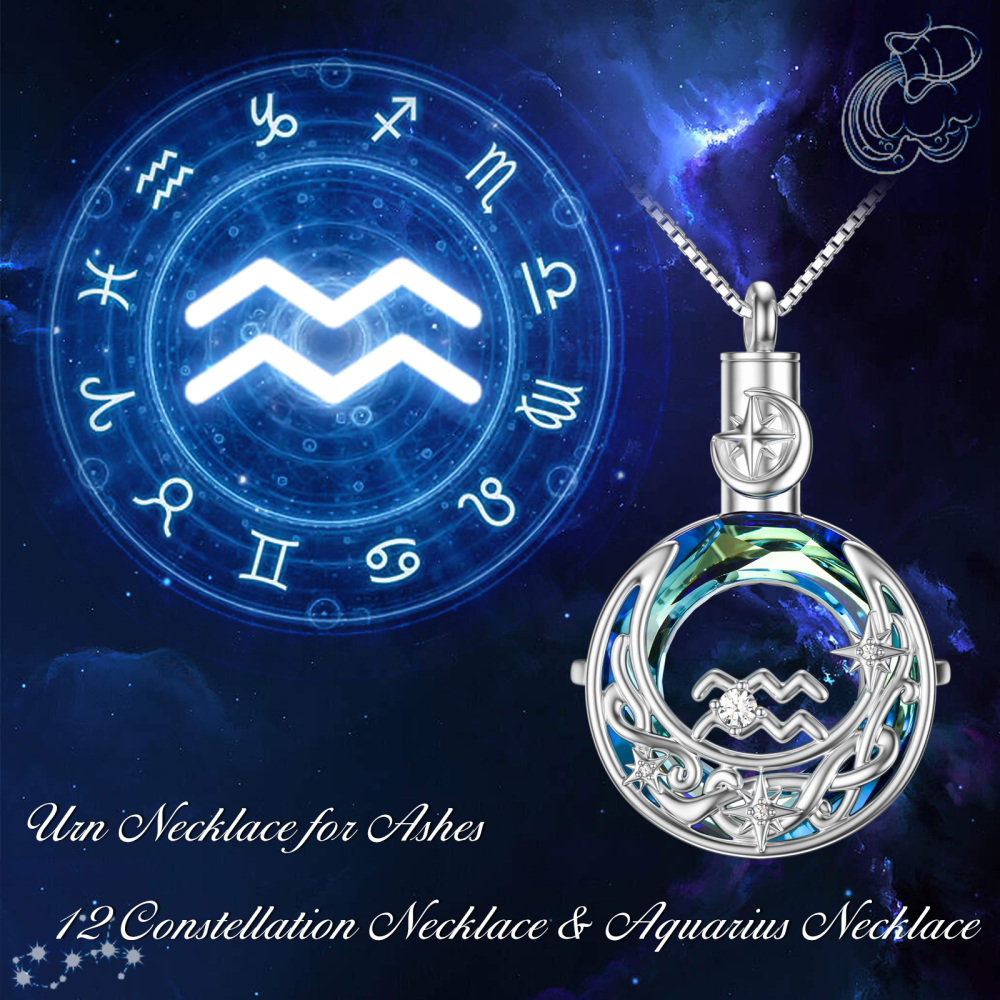 Sterling Silver Round Crystal Virgo & Celtic Knot Moon Urn Necklace For Ashes-4