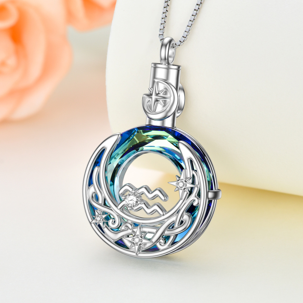 Sterling Silver Round Crystal Virgo & Celtic Knot Moon Urn Necklace For Ashes-5