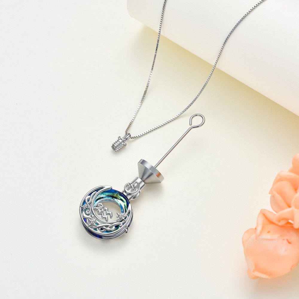 Sterling Silver Round Crystal Virgo & Celtic Knot Moon Urn Necklace For Ashes-6