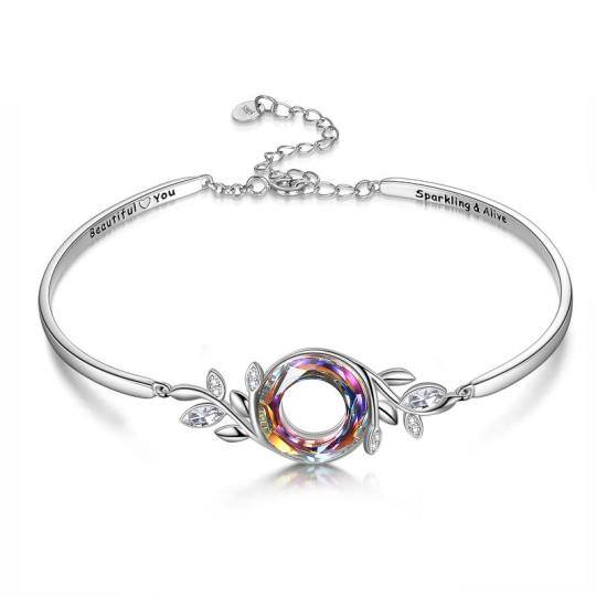 Bracelet jonc avec pendentif en forme de feuilles de cristal en argent sterling